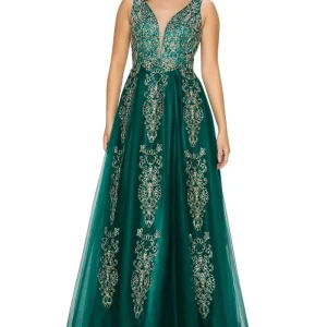 Glitter Floral Lace Tulle A-line Gown by Cinderella Couture USA AS8029J-HG- Special Occasion/Curves