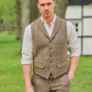 Harris Tweed Vestje Met Revers In Country Herringbone